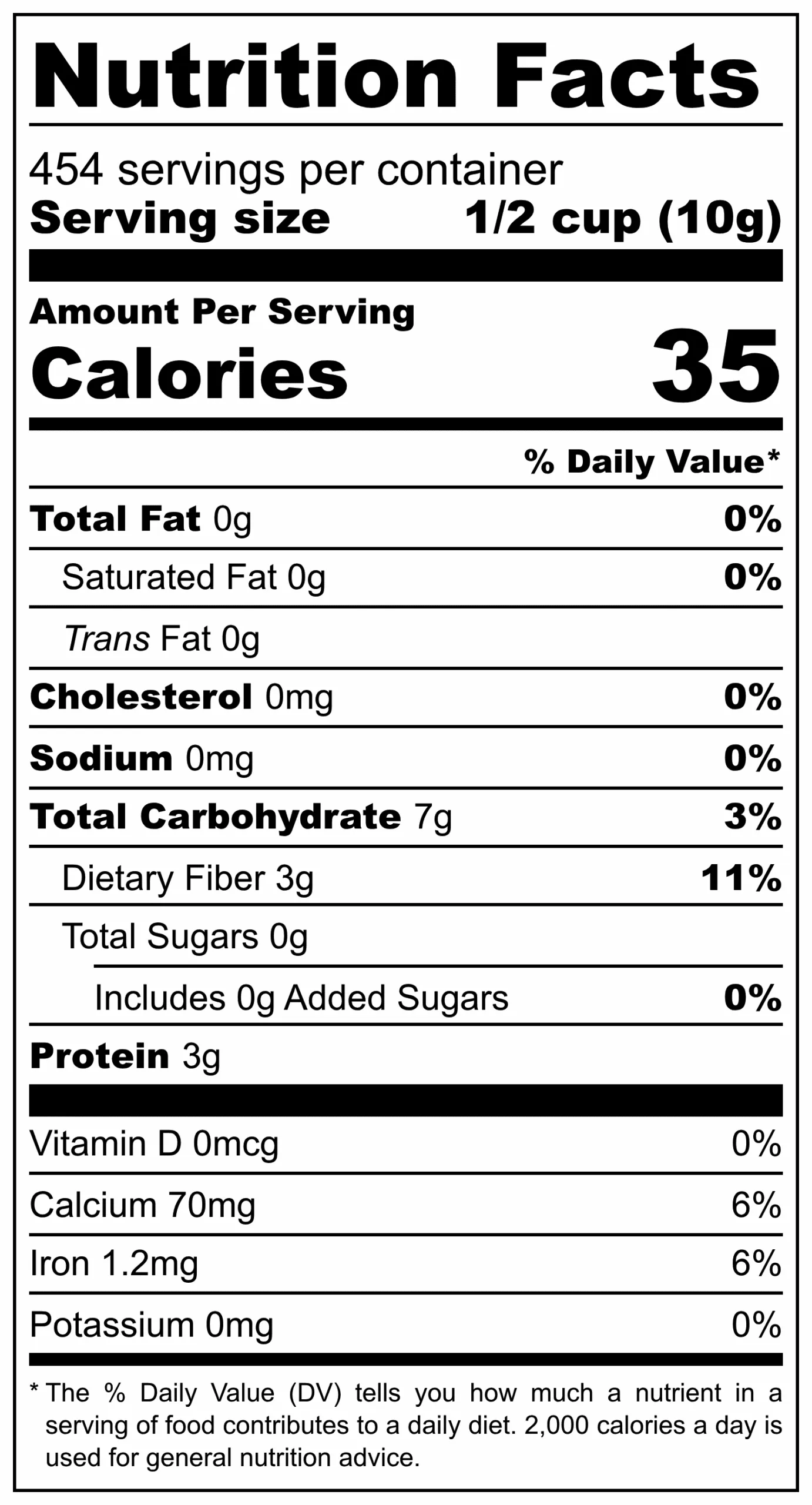 Bulk Dried Reishi Mushroom Ten Pound Nutrition Label