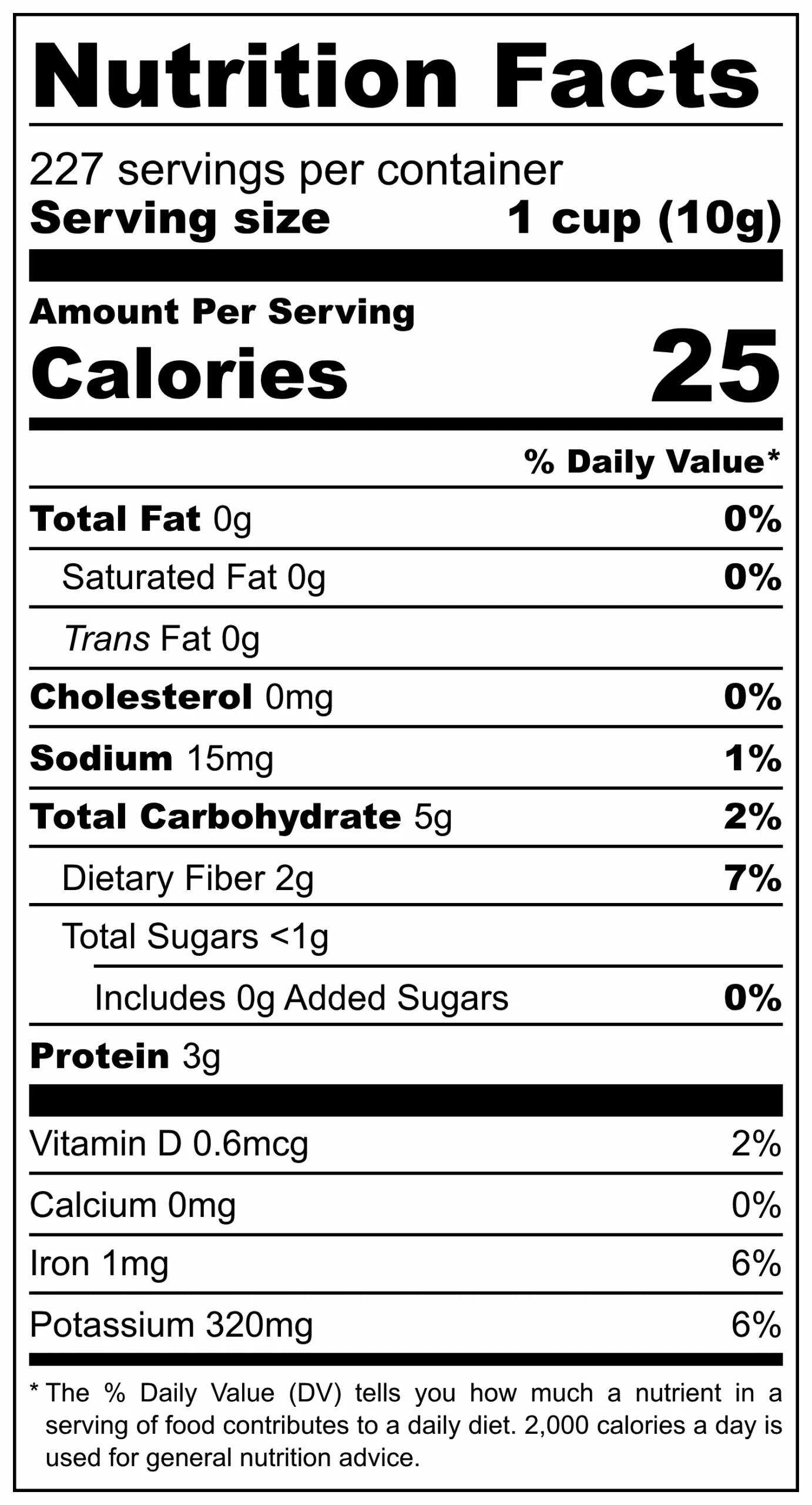 Bulk Dried Tree Oyster Mushroom Five Pound Nutrition Label