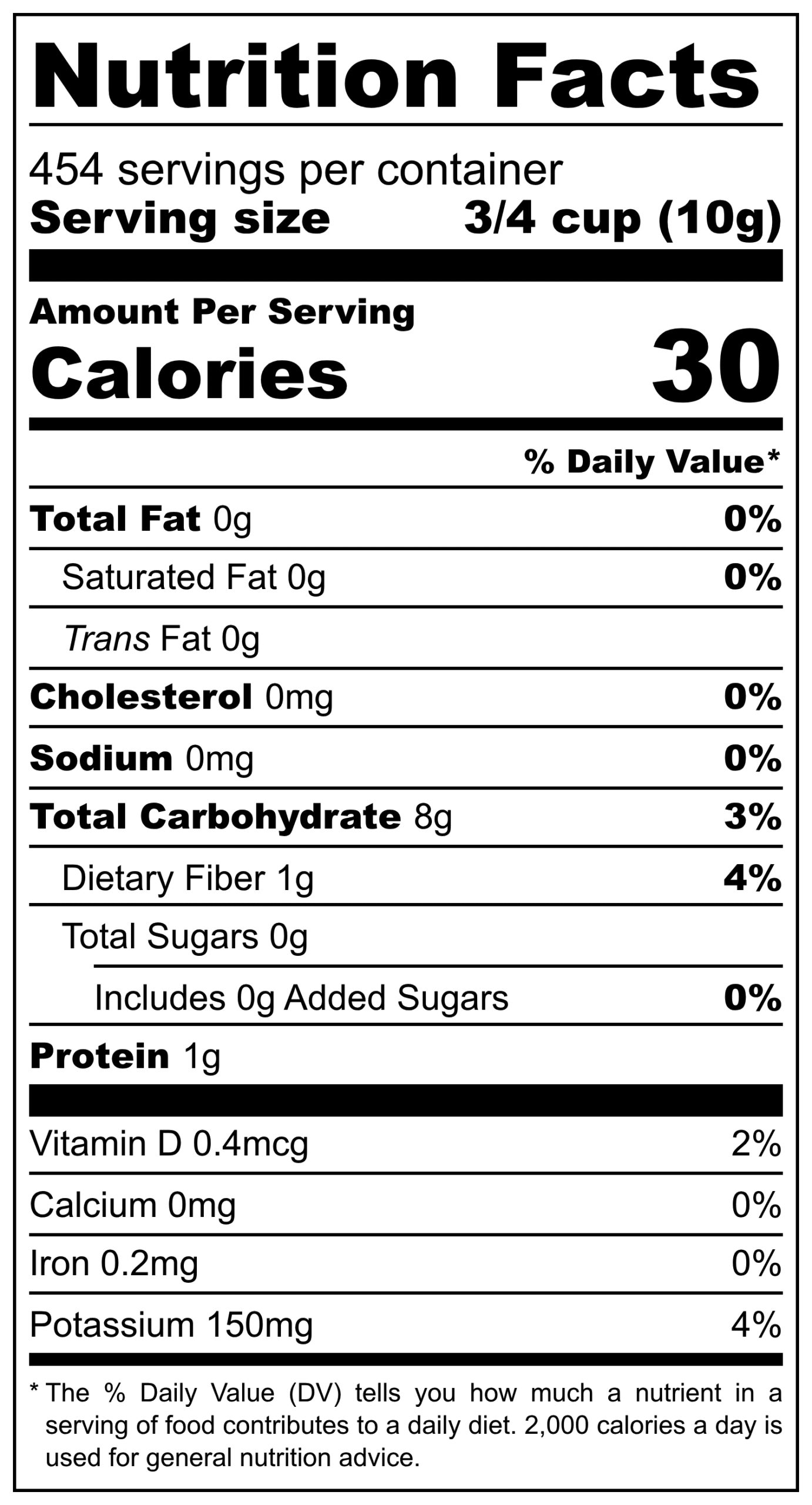 Bulk Dried Shiitake Mushroom Ten Pound Nutrition Label