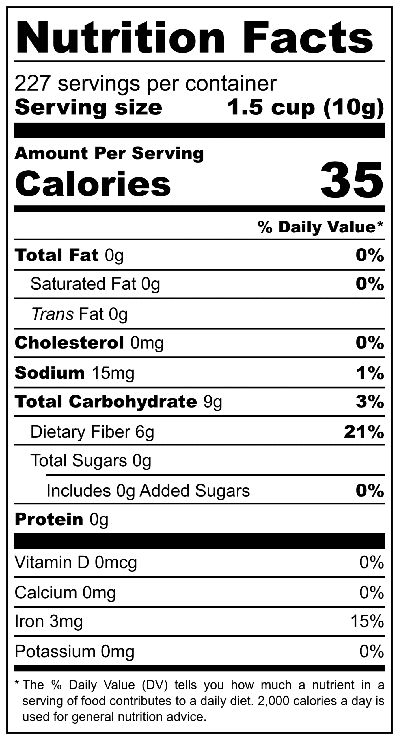 Bulk Dried Wood Ear Mushroom Five Pound Nutrition Label